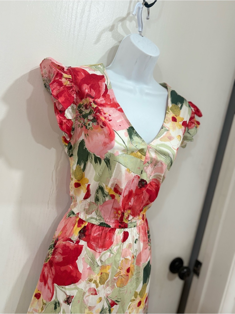 Anne Klein Cottagecore Floral V-Neck Ruffle Sleeve Maxi Dress - Pink & Green - Picture 2 of 6
